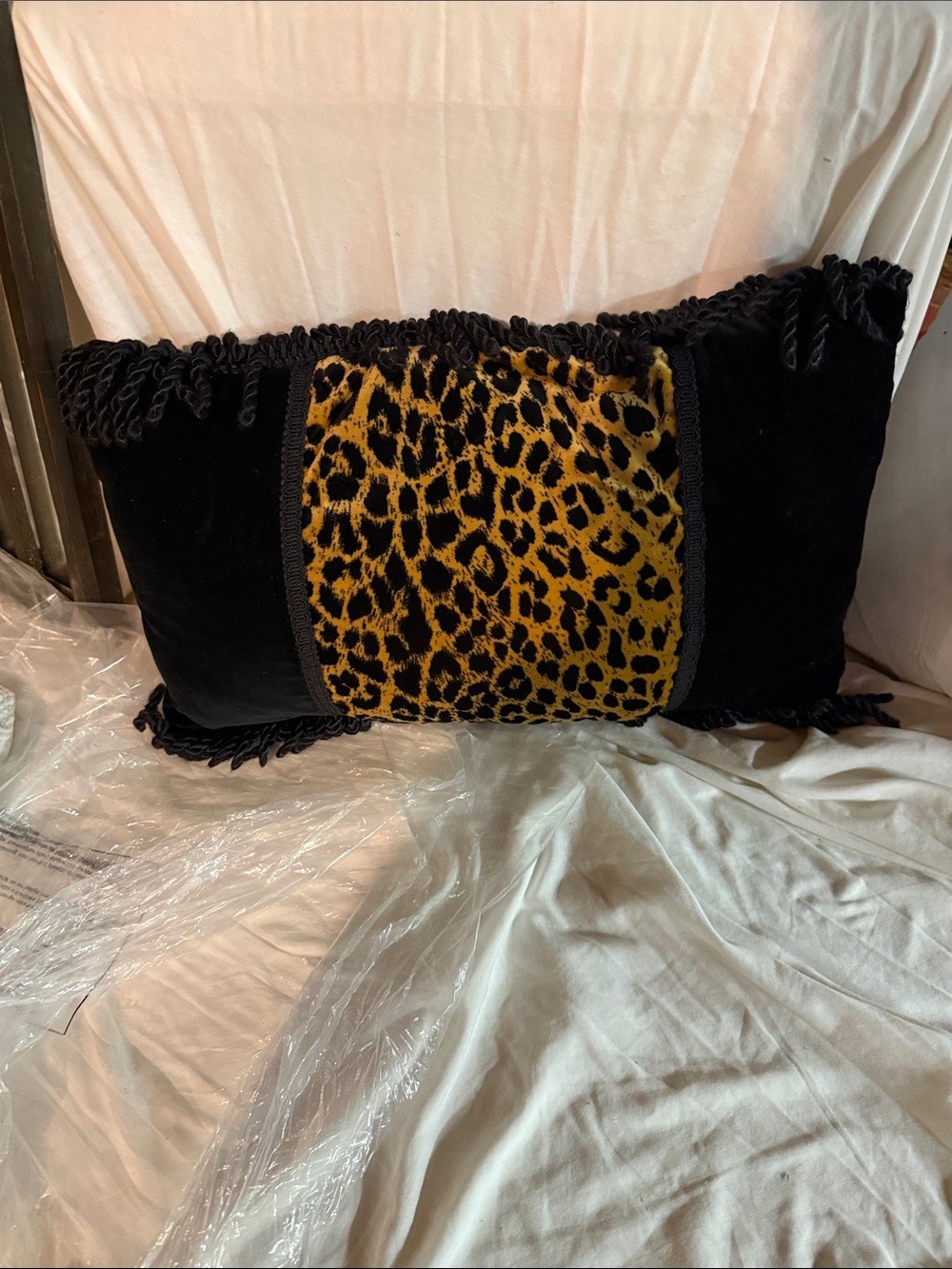 Leopard Accent Lumbar Throw Pillow - Black and Gold
